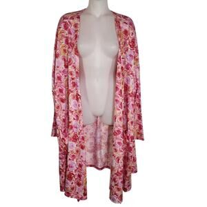 LuLaRoe Caroline Cardigan Sweater Women 3XL Pink Rose Floral Pockets Long Sleeve